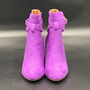 S Purple Round Toe Chunky High Heels Ankle Boots